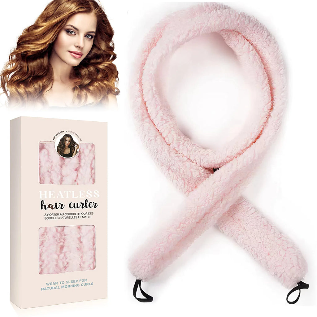 Satin heatless curler set in blush pink