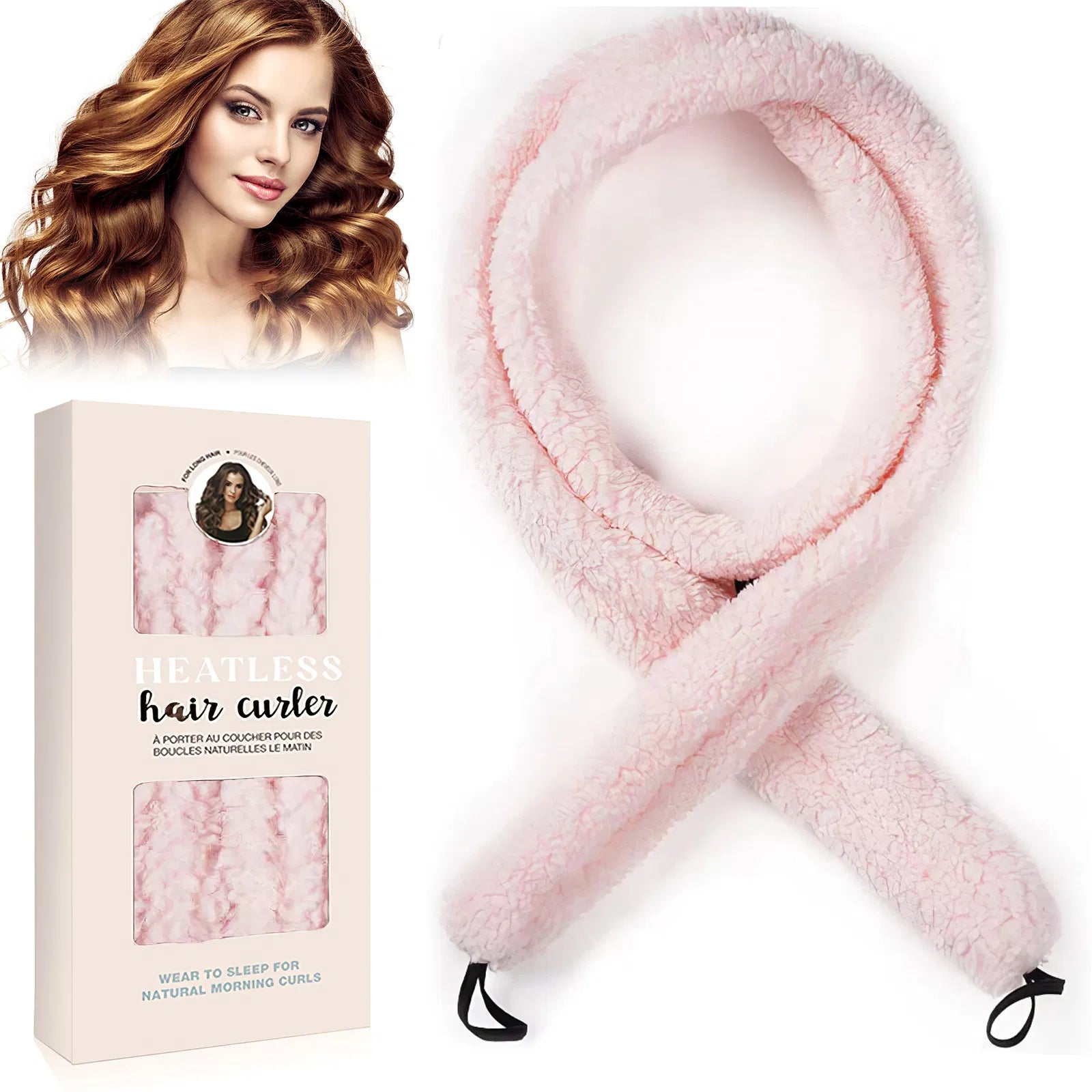 Satin heatless curler set in blush pink